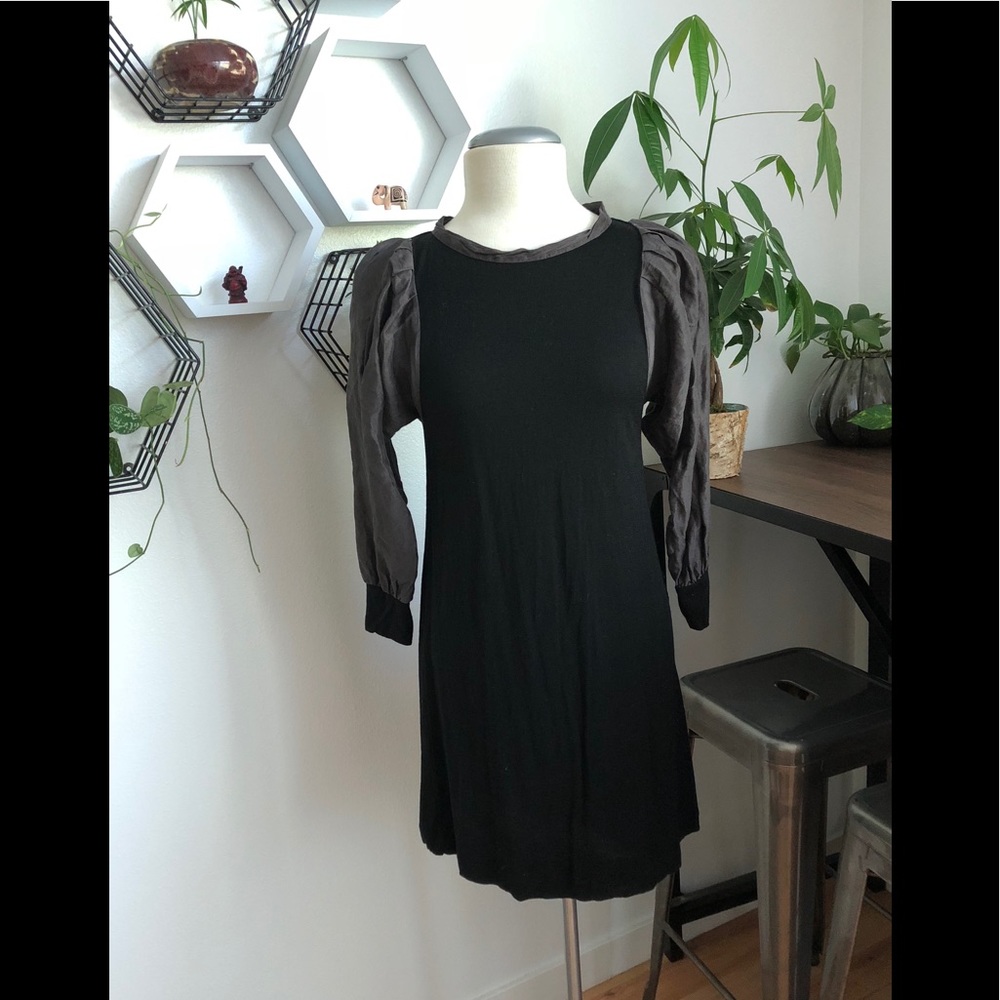 Alice + Olivia Woven/Knit Mix Puff Sleeve Dress